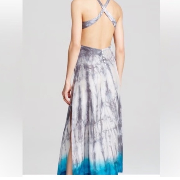 Free People Intimate Silk Elegant Gray and Blue Tie-Dye Maxi Dress. Size XS - Picture 3 of 11